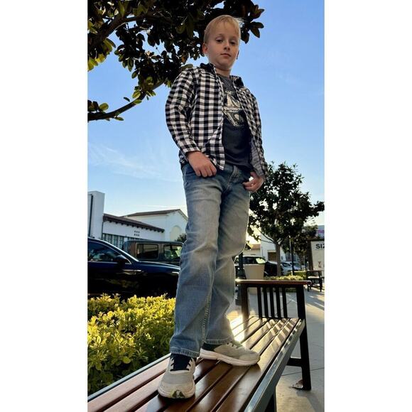 ROLLING STONES 70s Rock Retro Vintage Upcycled Plaid Flannel Kids Shirt L 10/12 - Picture 2 of 10